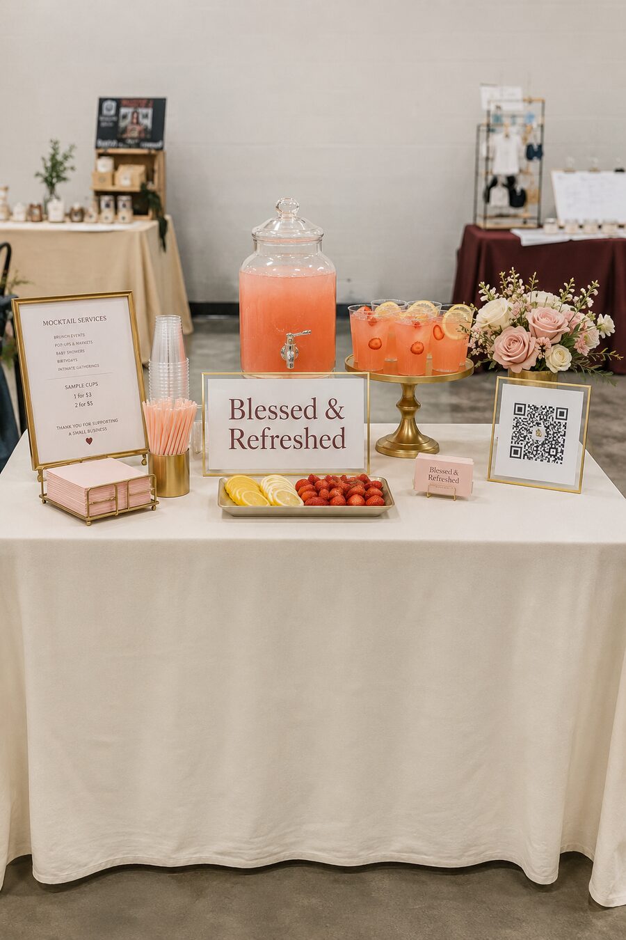 Elegant mini Blessed and Refreshed self-serve mocktail station